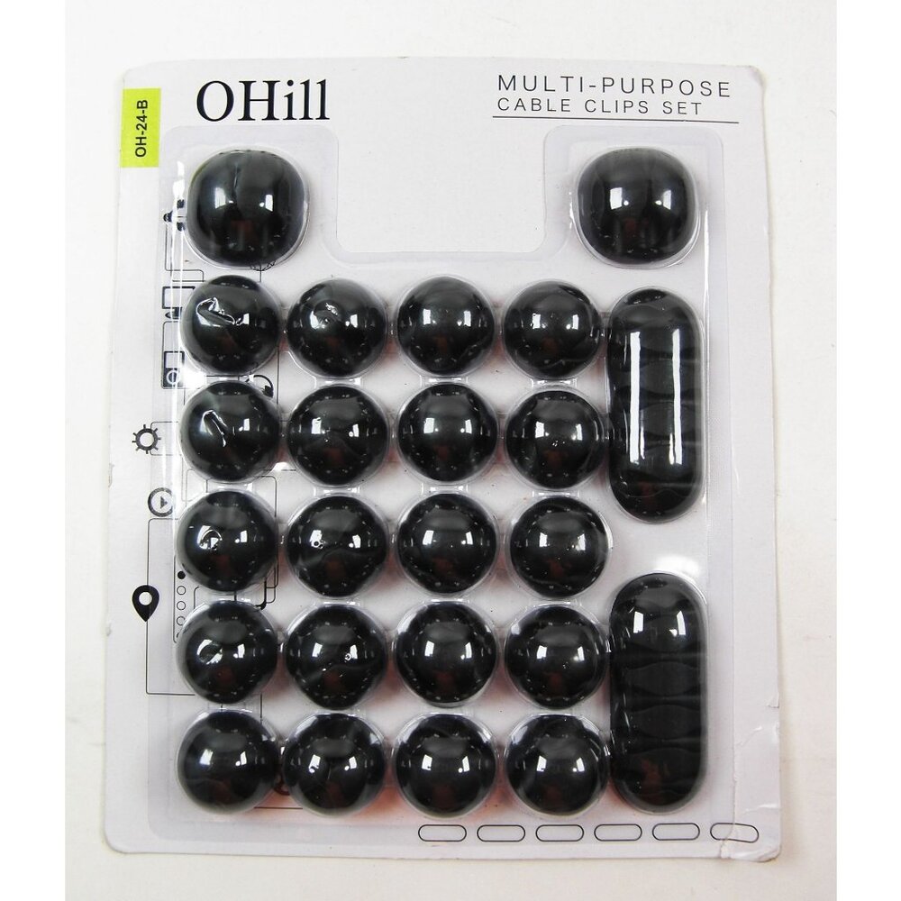 Cords Cable Clips, 24 Pack Black Self Adhesive Cord Holder, Ideal Cable Clips